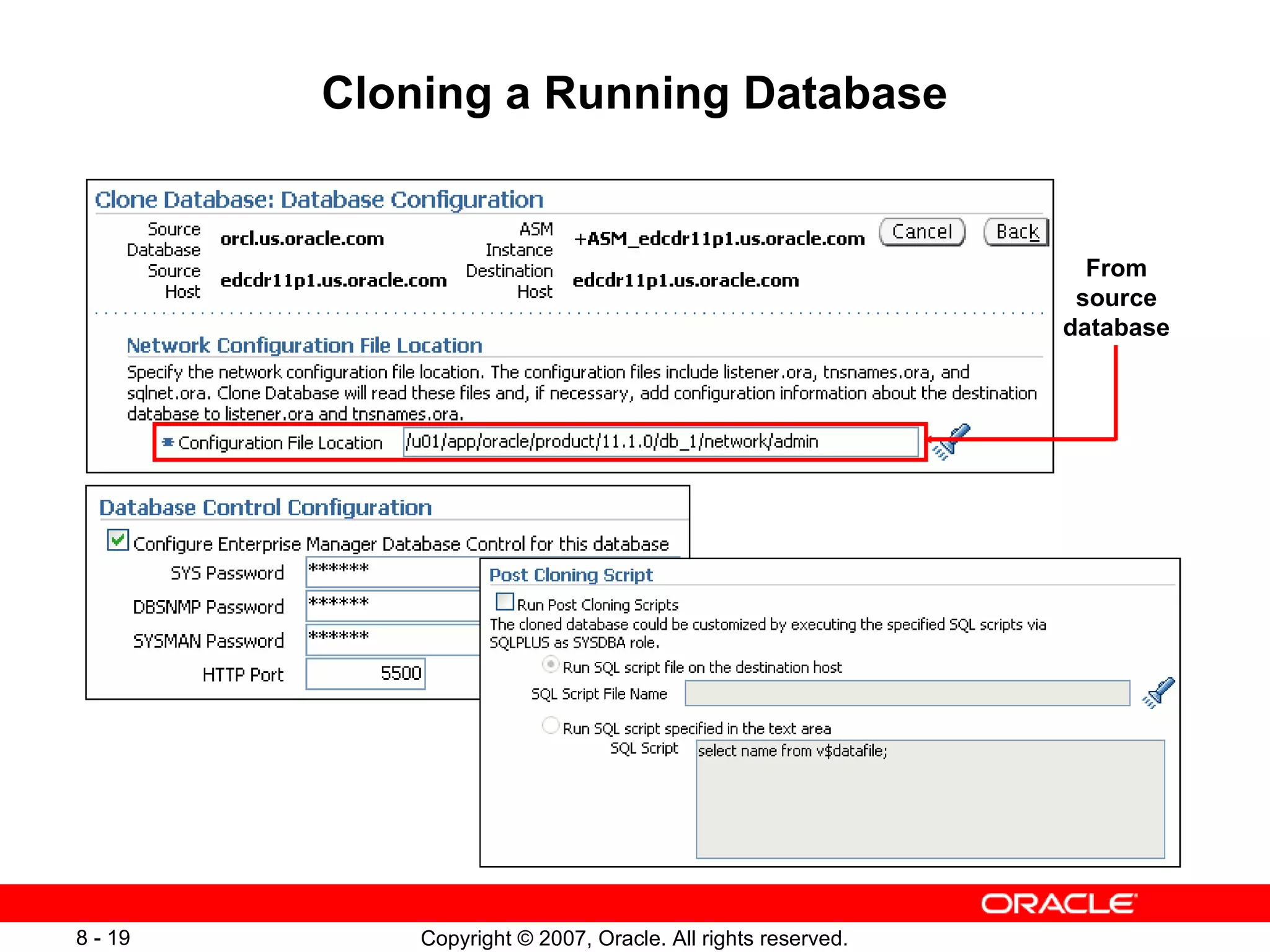 Cloning a Running Database From source database 