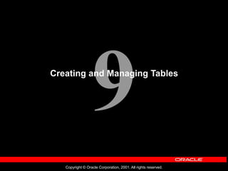 Copyright © Oracle Corporation, 2001. All rights reserved.
Creating and Managing Tables
 