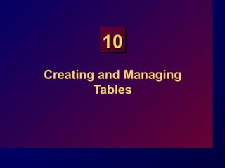 1010
Creating and Managing
Tables
 