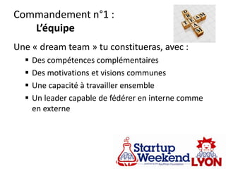 Commandement n°1 : L’équipeUne « dream team » tu constitueras, avec :Des compétences complémentaires