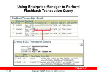 Using Enterprise Manager to Perform Flashback Transaction Query 