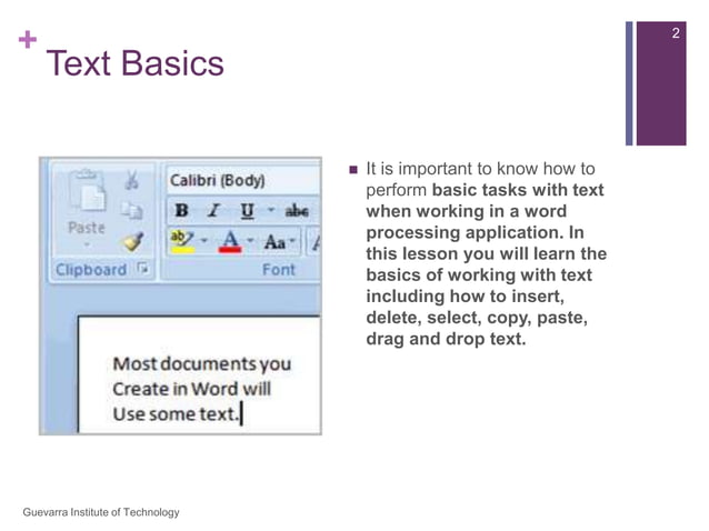 Les2 Text Basics | PPTX | Desktop Publishing | Computer Software and ...