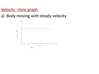 Velocity –time graph 
a) Body moving with steady velocity 
t 
v 
 