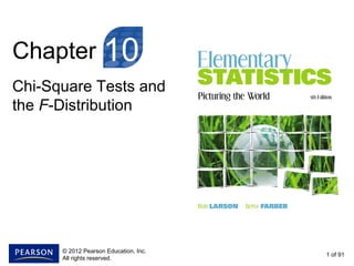 Chapter
Chi-Square Tests and
the F-Distribution
1 of 91
10
© 2012 Pearson Education, Inc.
All rights reserved.
 