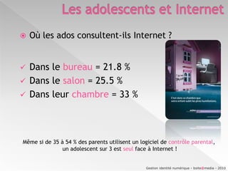Échanger des messages textes, messages vidéos par webcam, échanges de fichiers (textes, musiques, photos, vidéos…)Gestion identité numérique - boite@media - 2010
