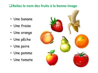 Reliez le nom des fruits à la bonne image
 