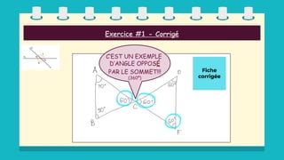 Exercice #1 - Corrigé
C’EST UN EXEMPLE
D’ANGLE OPPOSÉ
PAR LE SOMMET!!!
(360º)
 
