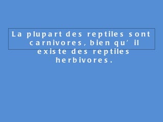 La plupart des reptiles sont carnivores, bien qu’il existe des reptiles herbivores. 