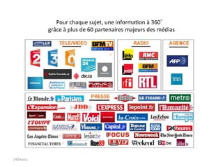 Pour chaque sujet, une information à 360°
           grâce à plus de 60 partenaires majeurs des médias




2424actu
 