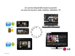 Un service disponible toute la journée
           sur tous les écrans: web, mobiles, tablettes, TV




2424actu
 