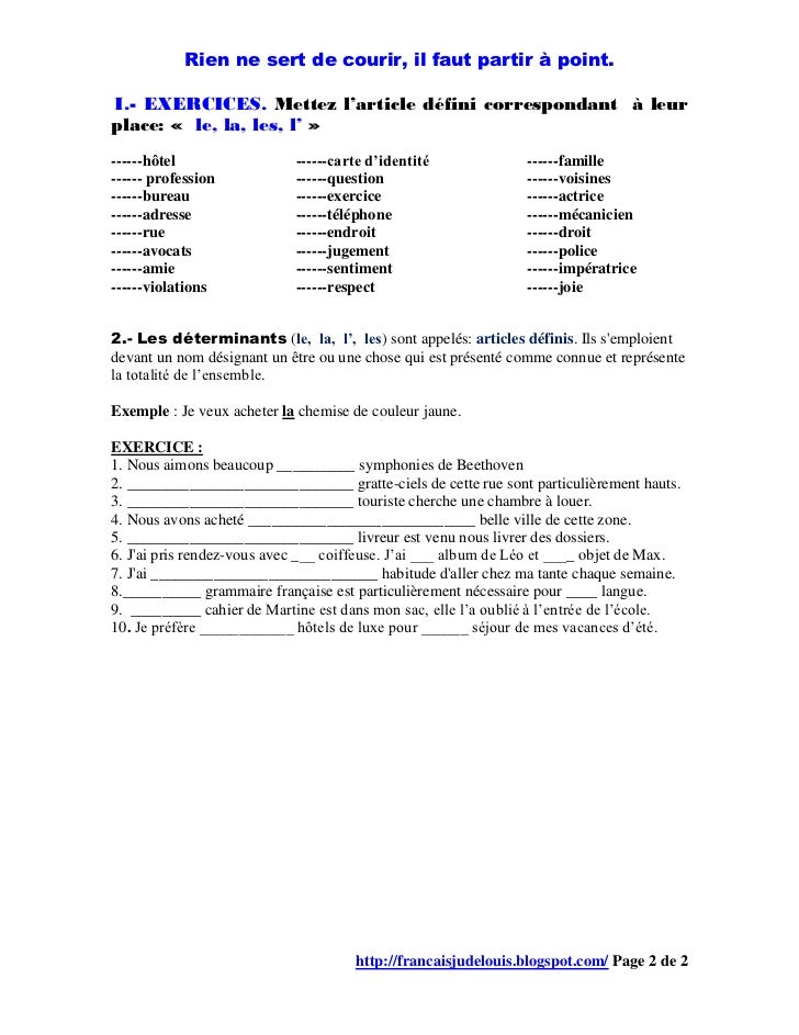 Afbeeldingsresultaat voor l'article dÃ©fini exercices