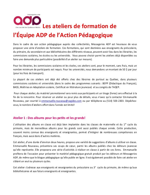 Les Ateliers De Formation De L Equipe Adp De L Action Pedagogique
