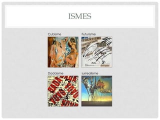 ISMES

Cubisme      Futurisme




Dadaisme     surrealisme
 