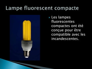  Les lampes
fluorescentes
compactes ont été
conçue pour être
compatible avec les
incandescentes.
 