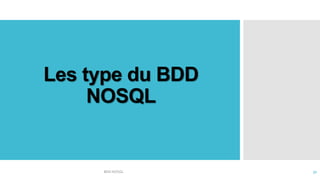 Les type du BDD
NOSQL
BDD NOSQL 31
 