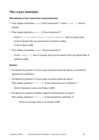 D?

                                                                ?

F             !       .                        start                               "               )E         "        (start T)
    9

F             !       ,           "           write D                                  "               )E

        3 "       (T D ancienne-valeur nouvelle-valeur)                                                                      9         I, "
          "               "                      9                                             "
        3 "       %               $%

F             !       .                        commit                                  "               )E

        3 "       (commit T)                            9            I, "              "                          "               9
                  "



F 8                   9                   ?         .       9                      "               , "                 ," I
              "           7"

F 8                   9                   ?         .       9                      "               , "                 ,"
              !       ,           "           (T D a n)                                            "                    7"        )E

        3 "           "               .                     %                 $%

F 8                   9                   ?             "I          , "                    "           , "              ,"
              !       ,           "           (T D a n)                                            "              7"         )E

              3 "                     .         .                    %                     $%




@A            5 "             $                                 "         c                                  ,"                           1+
 
