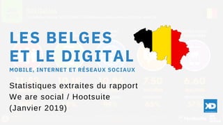 LES BELGES
ET LE DIGITAL
Statistiques extraites du rapport
We are social / Hootsuite
(Janvier 2019)
MOBILE, INTERNET ET RÉSEAUX SOCIAUX
 