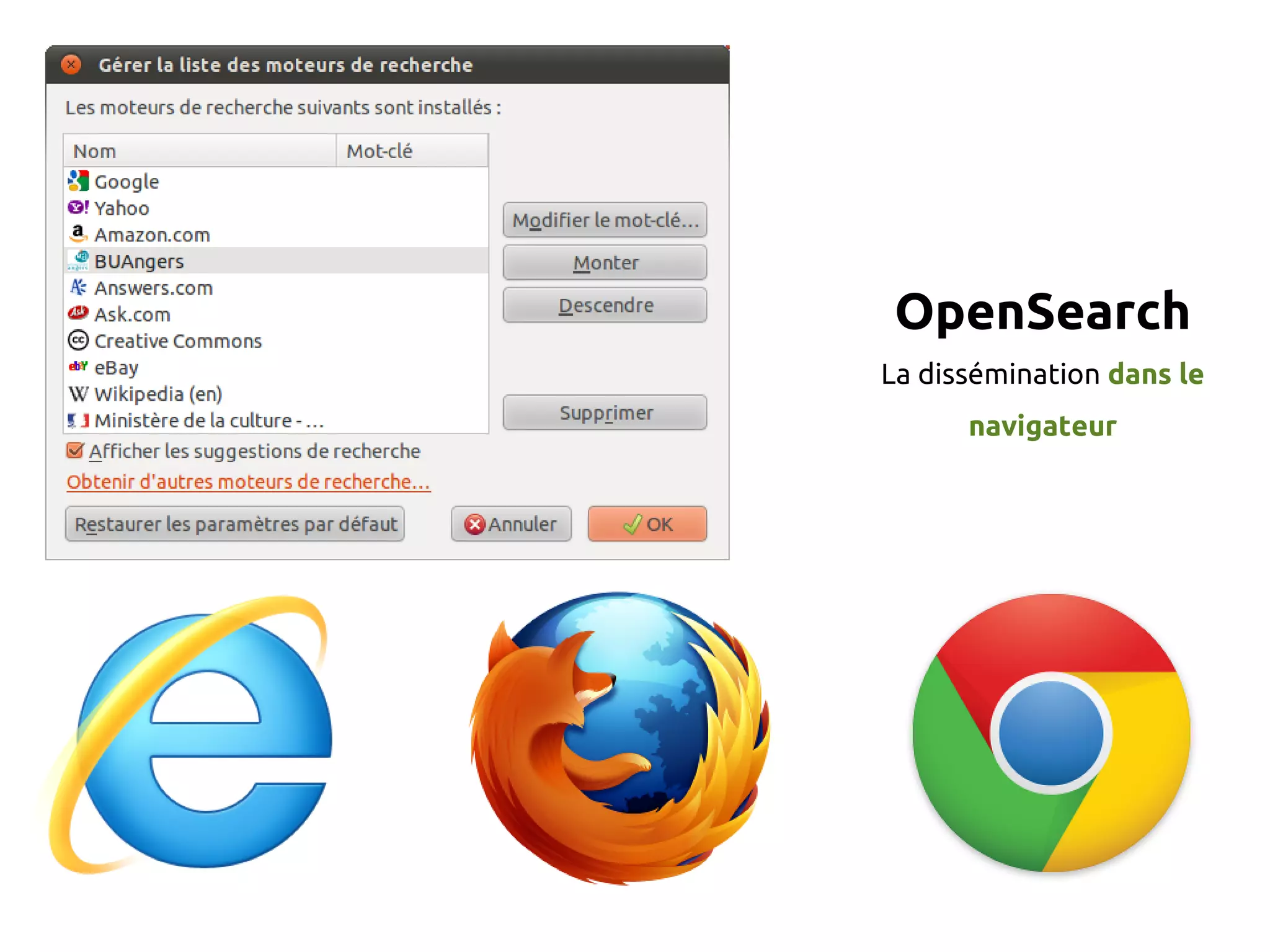 OpenSearch
La dissémination dans le
navigateur