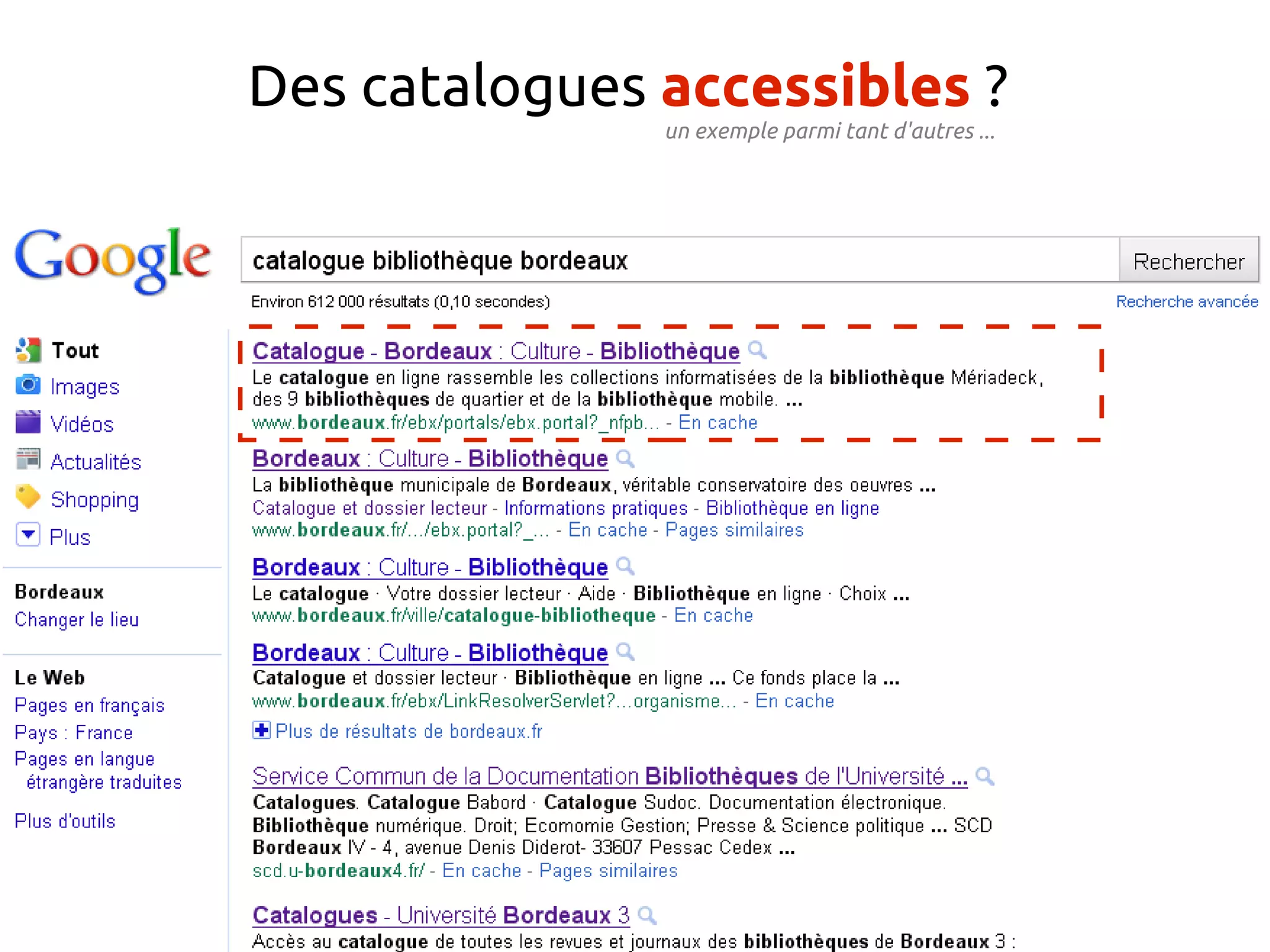 Des catalogues accessibles ?
un exemple parmi tant d'autres ...