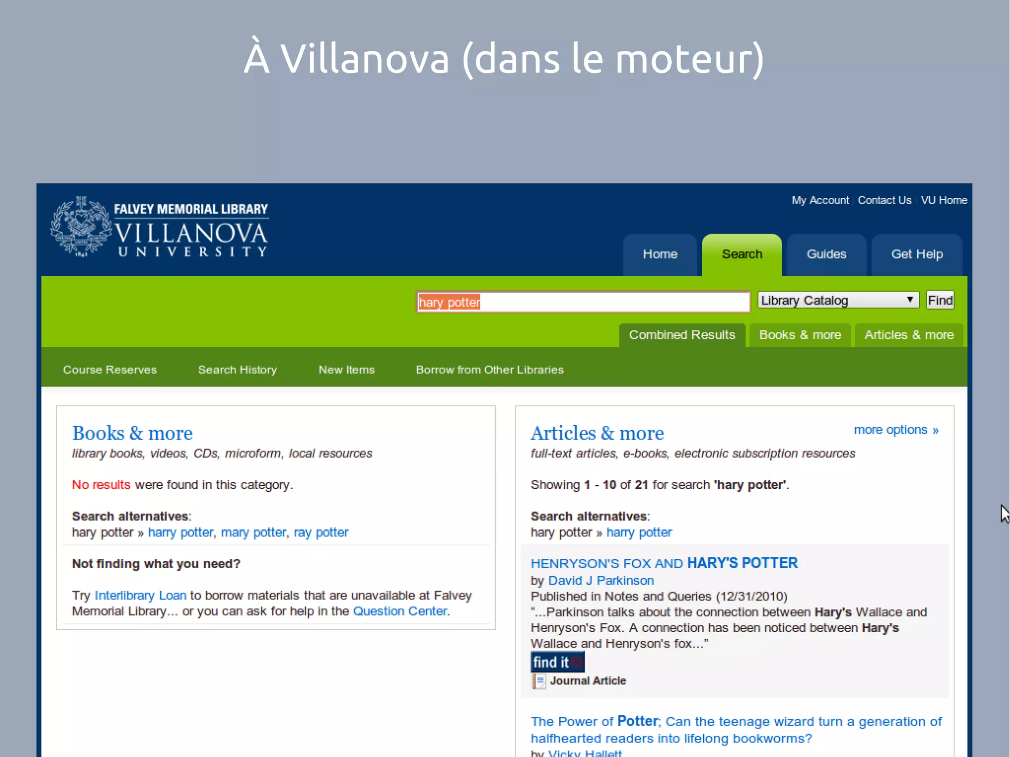 À Villanova (dans le moteur)