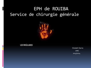 EPH de ROUIBA 
Service de chirurgie générale 
LES BRÛLURES 
Oubahi Sarra 
UMC 
2013/2014 
 
