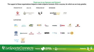 Thank you to our Sponsors and Partners!
The support of these organisations helped to make LeSports Connects 2016 a success, for which we are truly grateful.
 