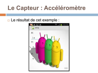 Le Capteur : Accéléromètre 
 Le résultat de cet exemple : 
 