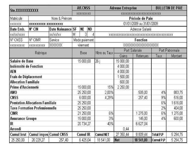 modele bulletin de salaire marocain