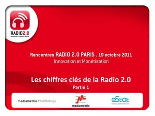 Les chiffres clés de la Radio 2.0
             Partie 1




                        Copyright Médiamétrie – Tous droits réservés – Reproduction interdite
 