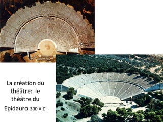 108
La création du
théâtre: le
théâtre du
Epidauro 300 A.C.
 