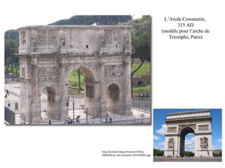 L’Arcde Constantin,
315 AD
(modèle pour l’arche de
Triomphe, Paris)
http://anidom.blog.lemonde.fr/files/
2009/09/arc-de-triomphe.1252784952.jpg
 