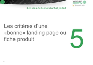 Les critères d’une
«bonne» landing page ou
fiche produit
Les clés du tunnel d’achat parfait
33
 