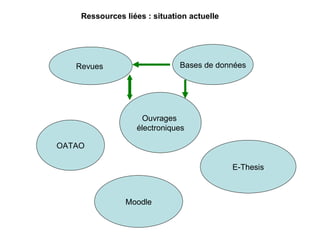 Revues  Bases de données OATAO E-Thesis Ouvrages  électroniques Moodle Ressources liées : situation actuelle 