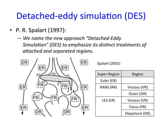 Detached-­‐eddy	
  simula*on	
  (DES)	
•  P.	
  R.	
  Spalart	
  (1997):	
  
–  We	
  name	
  the	
  new	
  approach	
  “D...
