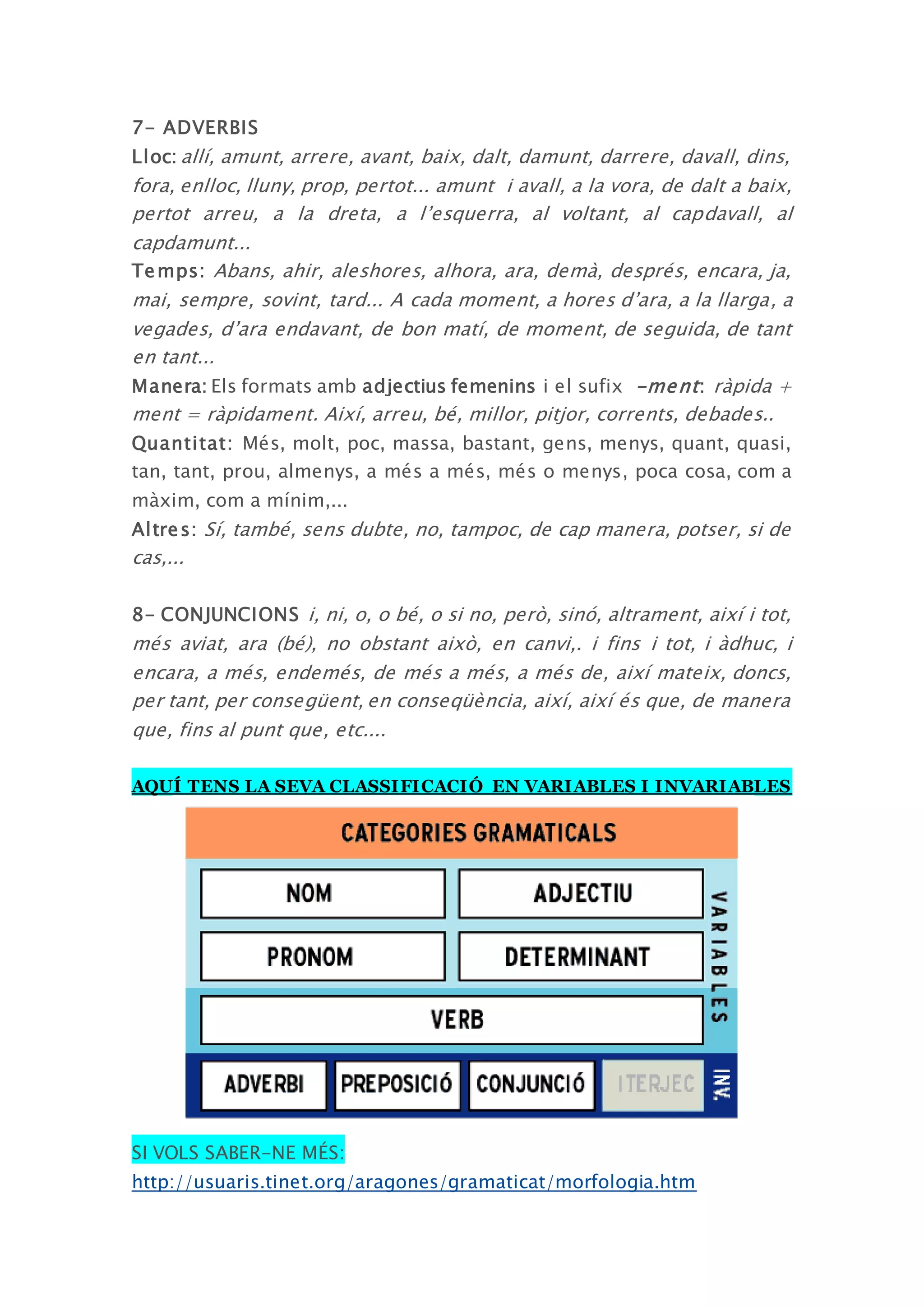 Les Diferents Categories Gramaticals | DOCX