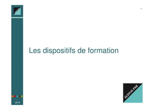 1
                Votre Conseiller Emploi-Formation, partout en France




       Les dispositifs de formation




2012
 