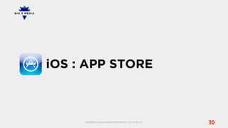 iOS : APP STORE



     BIG5MEDIA, 3 Impasse du Bel Air, 94110 ARCUEIL | +33 1 47 40 32 10
                                                                          30
 