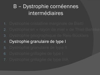 B – Dystrophie cornéennes intermédiaires 