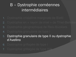 B – Dystrophie cornéennes intermédiaires 