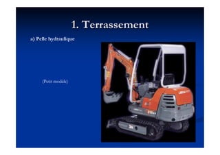 1. Terrassement1. Terrassement
a) Pelle hydraulique
(Petit modèle)
 