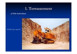 1. Terrassement1. Terrassement
a) Pelle hydraulique
(Modèle plus agressif)
 