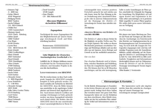 ARACHNE 10(2), 2005                                                                                                                                                      ARACHNE 10(2), 2005
                             Vereinsnachrichten                                                                         Vereinsnachrichten
  • Johannes Nigl                           • David Vorscheln                             scheinungsbild einen weiteren positiven            Sollte es mehr Anmeldungen als Plätze ge-
    A - 4030 Linz                             52538 Gangelt                               Fortschritt gemacht hat und würden uns             ben, entscheidet der Zeitpunkt des Eingangs
  • Stefan Olbrich                          • Hans Zbinden                                sehr freuen, wenn Ihr Eure Meinung zu die-         der Anmeldung. Die Möglichkeit, sich auf
    42107 Wuppertal                           CH - 3665 Walterswil BE                     ser Veränderung unter »leserbriefe@dear-           eigene Kosten und Organisation in der
  • Wolfgang Petrick                                                                      ge.de« oder in unserem Diskussionsforum            Nähe selbst unterzubringen, ist in gewissem
    86567 Tandern                                   Allen neuen Mitgliedern               auf der Homepage der DeArGe e.V.                   Maße (ungefähr 25 weitere Plätze) gegeben.
  • Sascha Pollinger                              ein herzliches Willkommen!              (www.dearge.de/forum) dazu mitteilen wür-          Wir stellen dafür gerne unsere Informatio-
    CH - 8424 Embrach                                                                     det.                                               nen zur Verfügung.
  • Othilie Pors                                                                          Die Redaktion
    51645 Gummersbach                                   Zugangsdaten                                                                         ZUM PROGRAMM
  • Marianne Quack                                                                        »ARACHNO-WEEKEND« DER DEARGE E.V.
    52531 Übach - Palenberg               Nachfolgend die neuen Zugangsdaten für          VOM 16.9.-18.9.2005                                Wir planen eine bunte Mischung aus Theo-
  • Sabine Quadt                          den Mitgliederbereich auf unserer Home-                                                            rie und Praxis mit Vorträgen aus allen Berei-
    53842 Troidorf                        page www.dearge.de (Groß- und Klein-            Die DeArGe e.V. plant in diesem Herbst für         chen der Arachnologie von Futtertierzucht
  • Uwe Rieger                            schreibung beachten):                           die Mitglieder ein großes Treffen zum The-         über Berichte von Vogelspinnenreisen bis zu
    01169 Dresden                                                                         ma (Vogel-)Spinnen. Wir wollen an diesem           Bestimmungskursen und Terrarieneinrich-
  • Lucien Ross                                 Benutzername: XXXXXXXXXXX                 Wochenende gemeinsam verschiedene Vor-             tung. Da noch nicht alle Zusagen der Vor-
    USA - 48210 Detroit, MI                     Kennwort: XXXXXXXXXXX                     träge und Workshops abhalten und uns über          tragenden eingegangen sind, wird das voll-
  • Karin Schmidt                                                                         alles was mit Spinnen, deren Biologie und          ständige Programm sowie die Anmeldemo-
    72663 Großbettlingen                                                                  Umwelt zu tun hat, ausführlich austauschen.        dalitäten, sobald vollständig, auf der Home-
  • Mario Schmidt                           Liebe Mitglieder der »Deutschen                                                                  page der DeArGe e.V. (www.dearge.de) bzw.
    26427 Stedesdorf                      Arachnologischen Gesellschaft e.V.«             ORT UND ZEIT                                       in Heft Nr. 3 der ARACHNE in 2005 veröf-
  • Pascal Schmidt                                                                                                                           fentlicht. Neuigkeiten und Informationen
    79591 Eimeldingen                     Anläßlich des 10. Jährigen Jubiläums unserer    Das »Arachno-Weekend« wird in Schries-             diesbezüglich können auch im Diskussions-
  • Oliver Schmitz                        Gesellschaft hat der Vereinsausschuss be-       heim, zwischen Mannheim und Heidelberg,            forum der DeArGe e.V. auf der DeArGe-
    47269 Duisburg                        schlossen, zwei besondere Projekte in die-      im Haus der evangelischen Jugend stattfin-         Homepage (www.dearge.de/forum) eingese-
  • Dennis Schroeder                      sem Jahr durchzuführen:                         den. Wir können dort bis zu 60 Menschen            hen werden.
    66640 Namborn                                                                         unterbringen, und das sehr kostengünstig.          Oliver Krautter, 2. Vorsitzender
  • Sascha Schulz                         LAYOUTVERÄNDERUNG DER ARACHNE
    25524 Itzehoe
  • Alexander Settari                     Wie Ihr ersehen könnt, ist diese Euch vorlie-
    A - 9020 Klagenfurt                   gende Ausgabe der ARACHNE erstmalig
  • Lucas Steindorfer                     komplett in Farbe gedruckt worden. Da-                                    Kleinanzeigen & Kontakte
    A - 1140 Wien                         durch entfallen die Farbtafeln im Mittelteil
  • Alexander Strenger                    der ARACHNE, denn die Bilder können             Da die Rubrik »Kleinanzeigen & Kontakte«               Wer Spinnentiere sucht oder abgeben
    50321 Brühl                           nun unmittelbar in die zugehörigen Artikel      in den letzten Monaten nur noch vereinzelt         möchte, kann dies weiterhin im »Anzeigen-
  • Falko Valery Gordon Thelen            platziert und dennoch bunt abgedruckt wer-      genutzt wurde, bedingt durch ihren Aufbau          ring« auf unserer Homepage tun:
    22119 Hamburg                         den. Auch können dadurch Grafiken und           aber trotzdem immer eine ganze Seite Platz         www.dearge.de/anzeigen/anzeigen.shtml
  • Gerd Trefzer                          sonstige Zeichnungen in Farbe gedruckt          beansprucht, haben wir von der Redaktion
    79589 Binzen                          werden, was deren Aussagekraft sicherlich       uns dazu entschlossen, diese Rubrik einzu-
  • Pascal Verhasselt                     noch einmal erhöht. Wir denken, dass die        stellen um den frei werdenden Platz zukünf-
    59067 Hamm                            ARACHNE durch die nun entstehenden              tig für Artikel und Informationen nutzen zu
                                          neuen Layoutmöglichkeiten in Ihrem Er-          können.
                                     40                                                                                                 41
 