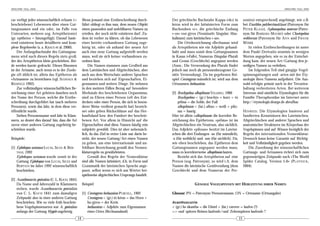 ARACHNE 10(2), 2005                                                                                                                                                                        ARACHNE 10(2), 2005



ca« verfügt jedes wissenschaftlich erfasste (=          Wenn jemand eine Erstbeschreibung durch-          Der griechische Buchstabe Kappa (»k«) in              son(en) entsprechend] angehängt, wie z.B.
beschriebene) Lebewesen über einen Gat-                 führt obliegt es ihm nun, dem neuen Objekt        kéras wird in der latinisierten Form zum              bei Euathlus pulcherrimaklaasi (Patronym für
tungsnamen und ein oder, im Falle von                   einen passenden und unfehlbaren Namen zu          Buchstaben »c«, die griechische Endung                PETER KLAAS), Aphonopelma mooreae (Patro-
Unterarten, mehrere sog. Artepitheton(e)                erteilen, der noch nicht existieren darf. Zu-     »-os« von gýros (Nominativ Singular; Mas-             nym für BARBARA MOORE) oder Chaetopelma
(gr. epíthetos = hinzugefügt). Darauf basie-            dem ist vorher zu klären, ob das Lebewesen        kulinum) zum lateinischen »-us«.                      webborum (Patronym für A NN und F RANK
rend existieren heute detaillierte und kom-             einer bereits vorhandenen Gattung zuge-               Die Ortsbezeichnung »Bechuana« wird               WEBB).
plexe Regelwerke (s. a. KRAUS et al. 2000).             hörig ist, oder ob anhand der neuen Art           als Artepitheton wie ein Adjektiv gehand-                 In vielen Erstbeschreibungen ist unter
     Der Anfangsbuchstabe des Gattungsna-               auch eine neue Gattung aufgestellt werden         habt und muss somit dem Gattungsnamen                 dem Punkt Derivatio nominis in wenigen
mens wird nach diesen Regeln stets groß,                muss, weil sie sich keiner vorhandenen zu-        in Kasus (»Fall«), Numerus (Singular-Plural)          Worten angegeben, wie es zu der Entschei-
der des Artepitheton klein geschrieben. Bei-            ordnen lässt.                                     und Genus (Geschlecht) angepasst werden               dung kam, der neuen Art/Gattung den je-
de werden kursiv gedruckt. Dieses Binomen                   Die Namen stammen zum Großteil aus            (Anm.: Die Verwendung des Plurals findet              weiligen Namen zu verleihen.
ist der Artname, auch wenn es in der Zoolo-             dem Lateinischen und Altgriechischen, aber        jedoch nur noch als personenbezogener Ge-                 Im folgenden Teil sind gängige Vogel-
gie oft üblich ist, allein das Epitheton als            auch aus dem Wortschatz anderer Sprachen          nitiv Verwendung). Da im gegebenen Bei-               spinnengattungen und -arten mit der Ety-
»Artnamen« zu bezeichnen (vgl. SUDHAUS &                und beziehen sich auf Eigenschaften, Ei-          spiel Ceratogyrus männlich ist, wird aus dem          mologie ihres Namens aufgelistet. Die Aus-
REHFELD 1992).                                          gennamen und weitere Dinge. Sie nehmen            Ortsnamen bechuanicus.                                wahl erfolgte primär nach in der Terrarien-
     Zur vollständigen wissenschaftlichen Be-           in den meisten Fällen Bezug auf besondere                                                               haltung verbreiteten Arten. Bei weiterem
zeichnung einer Art gehören daneben noch                Merkmale des beschriebenen Organsimus,            [2] Brachypelma albopilosum VALERIO, 1980             Interesse sind sämtliche Etymologien für die
der Name der Person, welche die Erstbe-                 sind zu Ehren einer Person (oft des Ent-              Brachypelma < (gr.) brachýs = kurz + tò           Familie Theraphosidae im Internet unter
schreibung durchgeführt hat (auch mehrere               deckers oder einer Person, die sich in beson-         pélma = die Sohle, der Fuß                        http://etymologie.dearge.de abrufbar.
Personen), sowie das Jahr, in dem diese ver-            derer Weise verdient gemacht hat) bezeich-            albopilosum < (lat.) albus = weiß + pilo-
öffentlicht wurde.                                      net oder geben Rückschlüsse auf das Her-              sus = haarig                                      H INWEIS : Die Etymologien basieren auf
     Stehen Personenname und Jahr in Klam-              kunftsland bzw. den Fundort der beschrie-         Hier ist allein »albopilosum« die korrekte Be-        fundierten Kenntnissen des Lateinischen,
mern, so deutet dies darauf hin, dass die Art           benen Art. Vor allem in Hinsicht auf die          zeichnung des Epithetons. »pélma« ist im              Altgriechischen und anderer Sprachen und
zuvor einer anderen Gattung zugehörig be-               Eigenschaften sind diese Namen häufig rein        Altgriechischen ein Neutrum, also sächlich.           anatomischer Strukturen im Körperbau der
schrieben wurde.                                        subjektiv gewählt. Dies ist aber nebensäch-       Das Adjektiv »pilosus« besitzt im Lateini-            Vogelspinnen und auf Wissen bezüglich der
                                                        lich, da das Ziel in erster Linie nur darin be-   schen die drei Endungen -us (für männlich),           Regeln der internationalen Nomenklatur.
Beispiele:                                              steht, der neuen Gattung/Art einen Namen          -a (für weiblich) und -um (für sächlich). Da,         Dennoch kann keine Garantie auf Richtig-
                                                        zu geben, um eine internationale und un-          wie oben beschrieben, das Epitheton dem               keit und Vollständigkeit gegeben werden.
[1] Ephebopus uatuman LUCAS, SILVA & BER-               fehlbare Bezeichnung gemäß den Nomen-             Gattungsnamen angepasst werden muss,                      Die Zuordnung der wissenschaftlichen
    TANI, 1992                                          klaturregeln zu gewährleisten.                    muss es korrekterweise albopilosum lauten.            Gattungs- und Artnamen richtet sich zum
    Ephebopus uatuman wurde somit in der                    Gemäß den Regeln der Nomenklatur                  Bezieht sich das Artepitheton auf eine            gegenwärtigen Zeitpunkt nach »The World
    Gattung Ephebopus von LUCAS, SILVA und              sind alle Namen latinisiert, d.h. in Form und     Person (sog. Patronym), so wird i.A. dem              Spider Catalog, Version 5.0« (P LATNICK ,
    BERTANI im Jahre 1992 wissenschaftlich              Grammatik der lateinischen Sprache ange-          Namen die lateinische Genitivendung [dem              2004).
    beschrieben.                                        passt, selbst wenn es sich um Wörter bei-         Geschlecht und dem Numerus der Per-
                                                        spielsweise altgriechischen Ursprungs handelt.
[2] Acanthoscurria geniculata (C. L. KOCH, 1841)
    Da Name und Jahreszahl in Klammern                  Beispiel:                                                        GÄNGIGE VOGELSPINNEN MIT HERLEITUNG IHRER NAMEN
    stehen, wurde Acanthoscurria geniculata
    von C. L. KOCH 1841 zum damaligen                   [1] Ceratogyrus bechuanicus PURCELL, 1902         Glossar: PN = Patronym/Personenname, ON = Ortsname (Ortsangabe)
    Zeitpunkt also in einer anderen Gattung                 Ceratogyrus < (gr.) tò kéras = das Horn +
    beschrieben. Wie so viele früh beschrie-                ho gýros = der Kreis                          Acanthoscurria
    bene Vogelspinnenarten war A. geniculata                bechuanicus < Adjektiv zum Eigennamen         < (gr.) he ákantha = die Distel + (lat.) currere = laufen (?)
    anfangs der Gattung Mygale zugehörig.                   eines Ortes (Bechuanaland)                    => »auf spitzen Beinen laufend«/»auf Zehenspitzen laufend« ?
                                                   14                                                                                                      15
 