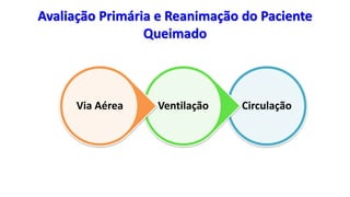 Avaliação Primária e Reanimação do Paciente
Queimado
CirculaçãoVentilaçãoVia Aérea
 