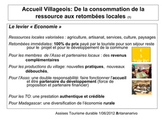 Accueil Villageois: De la consommation de la
           ressource aux retombées locales (1)
Le levier « Economie »

Ressou...