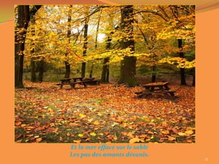 Et la mer efface sur le sable
Les pas des amants désunis.
                                33
 