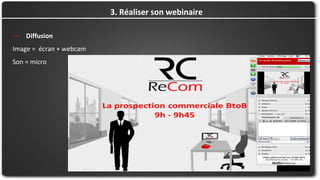 → Diffusion
Image = écran + webcam
Son = micro
3. Réaliser son webinaire
 