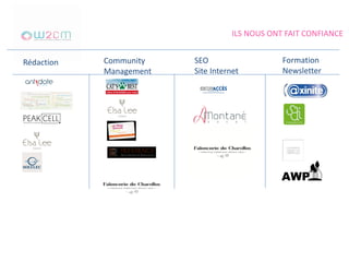 ILS NOUS ONT FAIT CONFIANCE
Rédaction Community
Management
SEO
Site Internet
Formation
Newsletter
 