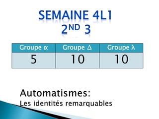Groupe α Groupe ∆ Groupe λ
5 10 10
 