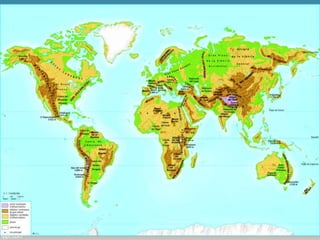 L’escorça terrestre
Un món de muntanyes i planes
La superfície dels continents no és llisa ni uniforme, sinó que
té diverses formes de relleu: muntanyes, planes, altiplans i
valls.
 